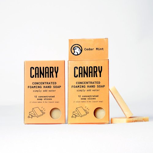Canary Foaming Hand Soap Bars Kit - Refillable Zero Waste Hand Wash Concentrate with Coconut Oil - All Natural, Moisturizing, Organic, Non Toxic, Makes Liquid Handsoap, Cedar Mint, 24 Slices
