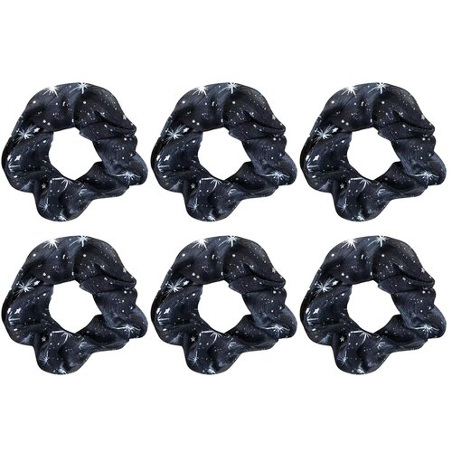 6 Pack Chiffon Stars Floral Hair Scrunchies Pineapple or Themed Style Print Slap Bracelet Ponytail Holder Elastic Hair Bands Wrist Fabric Scrunchy Hair Ties for Show/Sleepover Party Girls (Black)