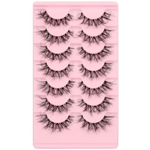 False Eyelashes Faux Wispy Mink Lashes Natural C Curl Eyelashes Fluffy Cat Eye Lashes Pack 5D 7 Pairs Fake Eyelashes Pack by Himirell