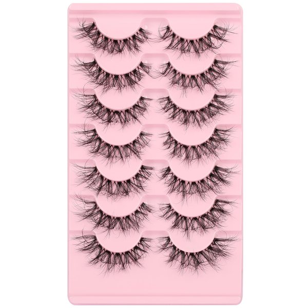 False Eyelashes Faux Wispy Mink Lashes Natural C Curl Eyelashes Fluffy Cat Eye Lashes Pack 5D 7 Pairs Fake Eyelashes Pack by Himirell