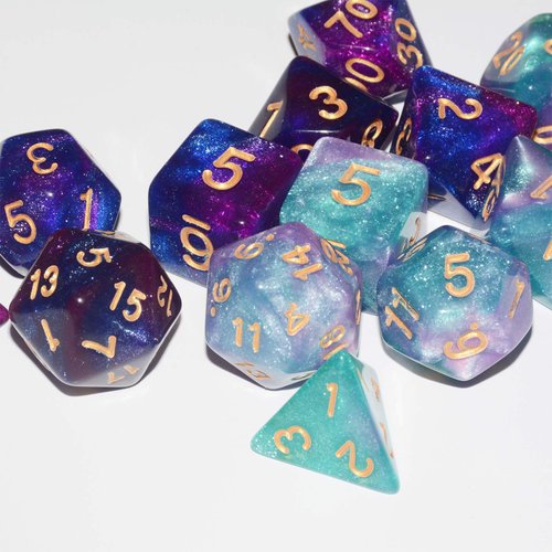 DND Dice 2 X 7Sets, 14Pieces Glitter Sparkle Cosmic Mixed Polyhedral DND Dice for RPG MTG Table Game Dice