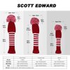 Scott Edward Stripes Style Knitted Golf Club Head Covers Set of 3, fit for Driver Wood(460cc), Fairway Wood, Hybrid(UT), for Men/Women Golfers, Individualized Looking and Washable (Crimson Red)