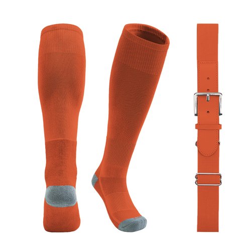 QBK Toddler Baseball Socks And Belt Youth Softball Tee Ball Combo Set for Boy Girl (1 Pairs of Socks & 1 Belt) Orange 8-10Y