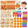 Cinrobiye 72 Pcs Fall Party Favors Thanksgiving Day Fall Coloring Books Squishy Pumpkins Tattoo DIY Sticker Stampers Class Reward Prizes for Autumn Harvest School Party