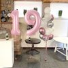 19th Birthday Balloon for Girls, 40 Inch Pastel Pink Number 19 Foil Balloons Self Inflating, Big Mylar Helium Light Pink 19 Balloons for Women Birthday Decor Anniversary Party Decorations Supplies