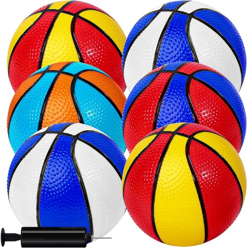 LovesTown 6PCS Mini Basketballs, 5 Inches Inflatable Basketball Colored Rubber Basketball Toddlers Small Basketball Toys, for Indoor Outdoor Sports, Pool Beach Toys, Sports Birthday Party Favors
