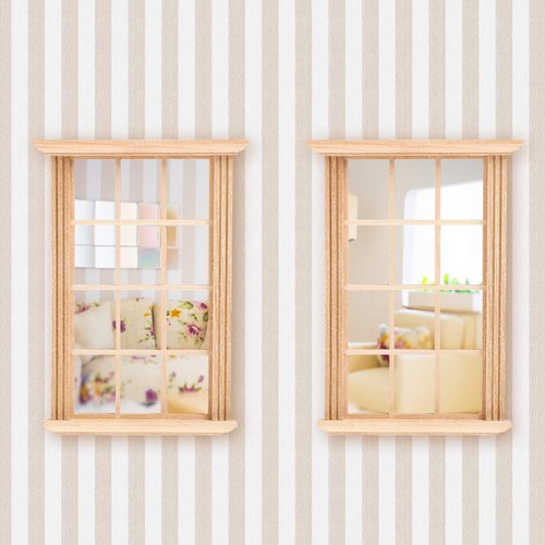 2pcs Mini Furniture Doll House Miniature Window Frame Model Decoration Windows Dollhouse Furniture