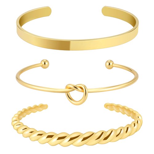 IDJEOABL Gold Bracelets for Women Trendy Chunky Twisted Gold Bangle Cuff Bracelet Set Stack Jewelry for Women 14K Gold