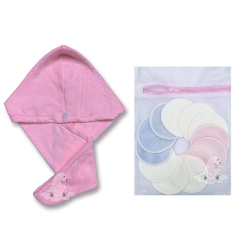 Bamboo Makeup Remover Pads - Reusable Cotton Rounds for Face with Mesh Bag and Hair Turban – 12 Facial Cleansing Wipes Gently Remove Facial and Eye Makeup (14 Piece Set)