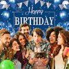 Happy Birthday Backdrop Happy Birthday Decorations for Women Girls Happy Birthday Banner for Women Girl Party Supplies Birthday Party Decorations Backdrop Photography for Girls (Silver and Navy Blue)