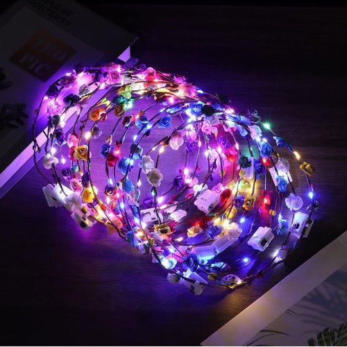 Coxeer LED Flower Crown, 12 PCS Led Flower Wreath Headband Luminous Led Flower Headpiece Flower Headdress For Girls Women Wedding Halloween Festival Holiday Christmas New Year Party