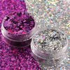 Silver and Purplish Red Holographic Chunky Glitter Cosmetic Body Hair Face Eye Nail for Festival Carnival Concert Beauty Rave Accessories Different Shapes 4 Pots 32g/1.12oz+ Quick Dry Primer Glue Gel