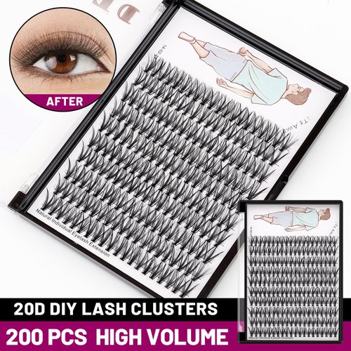 Dedila 8-20mm Available 200Pcs Handmade Natural long 20Roots Black Soft Individual False Eyelashes Fluffy Cross Makeup Cluster Eyelashes Thickness 0.07mm D Curl Eye Lashes Extensions (12mm)