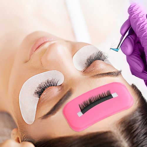 RONRONS Lash Pads for Eyelash Extensions, Sticky Pad for Lashes, Silicone Lash Pad Pink Eye Pads Lash Extensions Gel Pads False Eye Lashes Holder Tray for Eyelashes Reusable 10 Pack