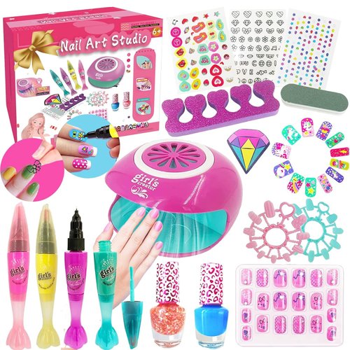 Combaybe Kids Nail Polish Set for Girls -Girl Gift- Nail Kit for Kids Ages 7-12, Non-Toxic Nail Polish Set with Nail Dryer, Girl stuff for Spa Makeup Manicures, Birthday Gifts Toys for Girls 6 7 8-12