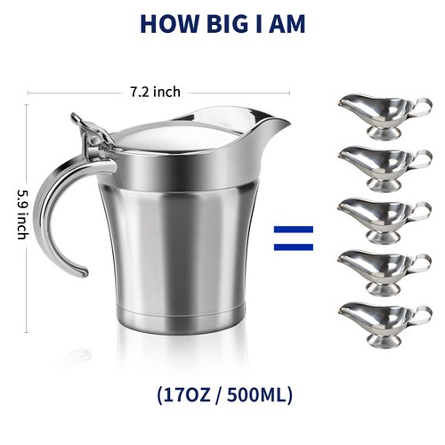 Choxila Gravy Boat Double Insulated Stainless Steel Sauce Jug with Hinged Lid for Thanksgiving Dinner - 17 oz