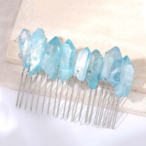 Casdre Crystal Bride Wedding Hair Accessories Quartz Bridal Hair Comb Rhinestone Hair Piece for Women and Girls (G Blue)