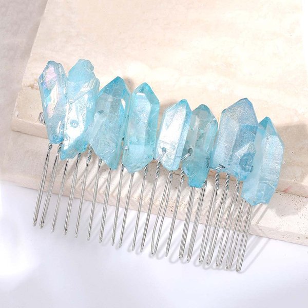 Casdre Crystal Bride Wedding Hair Accessories Quartz Bridal Hair Comb Rhinestone Hair Piece for Women and Girls (G Blue)