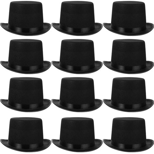 SATINIOR 12 Pcs Black Felt Top Hats for Men Kid Women, Halloween party Costume Hats Bulk Magician Steampunk Hat for Dress up Cosplay Party Accessories