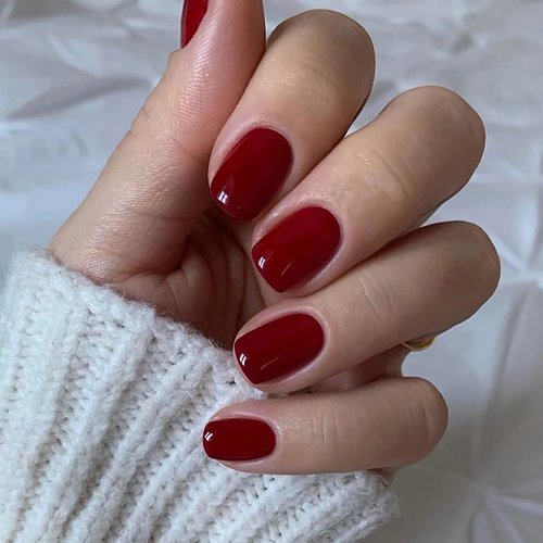 Square Press on Nails Short Fake Nails Nude Acrylic False Nails Extra Short Red Artificial Nails Glossy Solid Color Full Cover Glue on Nails Stick on Nails for Women Girls Manicure Art Decorations 24 Pcs