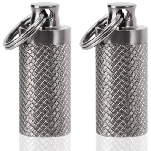 Keychain Pill Holder (2 Pack), Titanium Minsize Waterproof Pill Container/Case for Purse or Pocket, Portable Small Pill Box Organizer Pill Fob Medicine for Outdoor Travel Camping