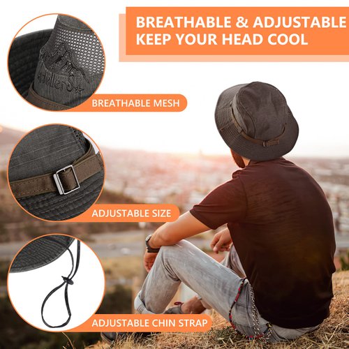 Obling Sun Hat, Fishing Hat UPF 50 Wide Brim Bucket Hat Safari Boonie Hat Army Green
