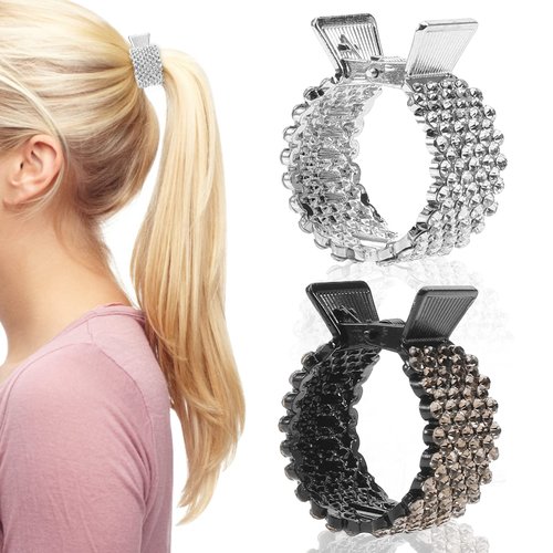Boobeen 2 Pcs Rhinestone Hair Clip - Ponytail Buckle Hair Clip Nonslip Metal High Ponytail Claw C...