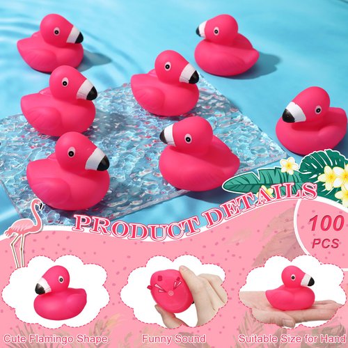 Honoson Flamingo Rubber Duckies Bulk Pink Flamingos Bath Toys Floating Squeak Flamingo Toy Seasonal Holiday Rubber Ducks for Baby Shower Party Favors, Cake Decoration, Classroom Prizes (24 Pcs)