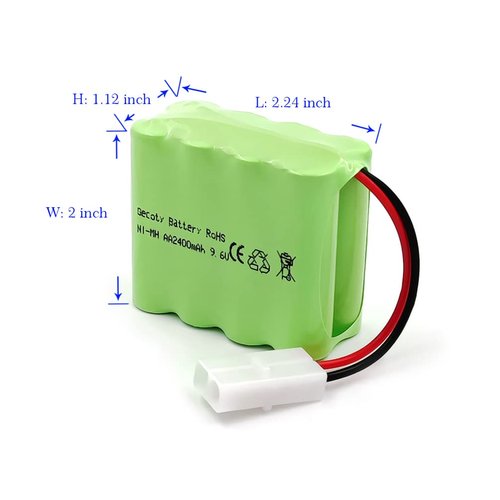 Gecoty 9.6V NiMH Battery, 2400mAh AA Battery Pack with Tamiya Plug and Charge Cable for RC Car, RC Battle Tank, RC Boat, 9.6V Rechargeable Battery