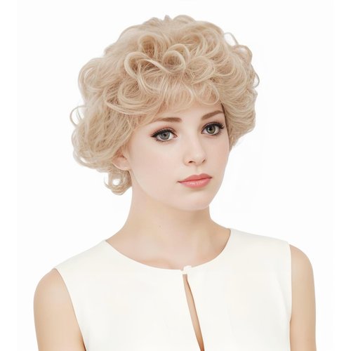 Gerulyss Short Blonde Wigs for Women Bleach Blonde Wavy Vintage Wig Synthetic Golden Curly Natural Wig for Cosplay,Halloween,Daily Use