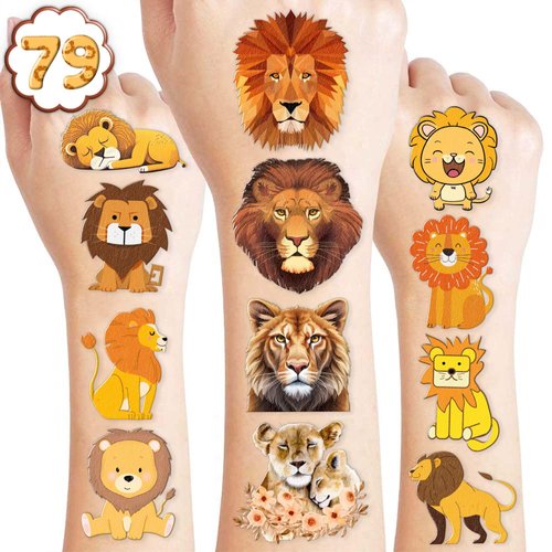 8 Sheets Lion Temporary Tattoo Tattoos Theme Safari Jungle Birthday Party Supplies Decorations Favors Decor Stickers for Men Women Kids Gifts School Prizes Rewards