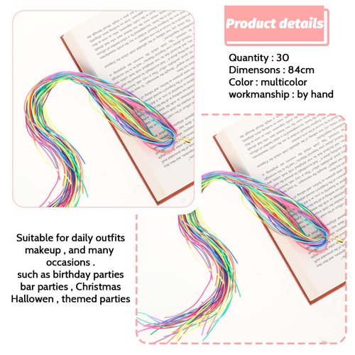 WLLHYF 30 Pcs Hair Braids Colorful Hair Wrap String Assorted Gradient Color Hair Rope Band Rainbow Braiding Hair Tie DIY Ponytail Braids Halloween Hair Styling Accessories for Women Girls