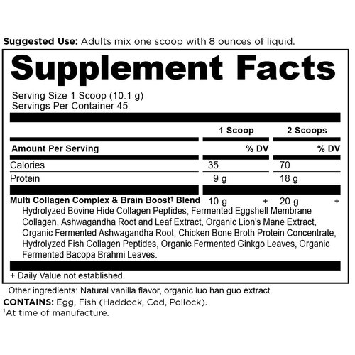 Collagen Powder Brain Boost by Ancient Nutrition, Vanilla Collagen Protein Powder, 45 Serving Brain Supplement for Stress Management and Reduced Joint Discomfort