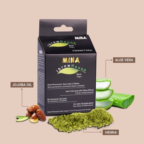 MINA ibrow Hair Color Tint Kit With Nourishing Oil & Brush Combo Pack (Black)