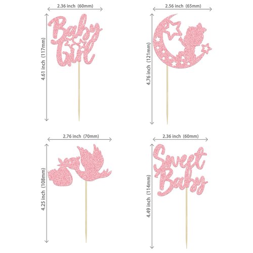 24Pcs Baby Girl Cupcake Toppers Pink Glitter Moon Star Sweet Baby Girl Cupcake Picks Decorations for Gender Reveal Baby Shower Kids Girls Birthday Party Supplies