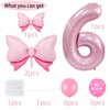 Pink Birthday Balloons Pink Bow Balloons 40 Inch Number Balloons Set for Pink Birthday Decorations 6 Year Old Girl Birthday Party Decoration Balloon Aluminum Film Balloon