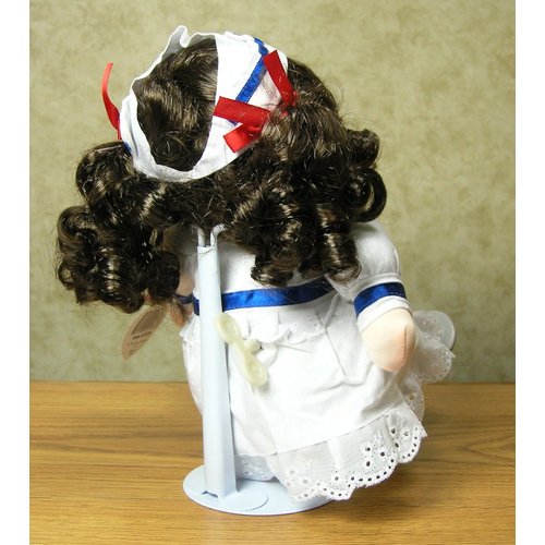 BANBERRY DESIGNS Doll Stands Set of 3 White Metal and Vinyl Holders Fits Dolls and Figures from 6-12" Tall Each Holder Expands 5 3/4" to 9 3/4"