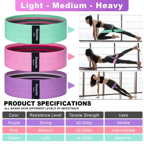 Honmein Resistance Bands for Working Out, 3 Levels Exercise Bands Workout Bands Set for Women Men, Hip Legs Booty Bands for Home Fitness, Gym, Yoga, Pilates (Assorted)