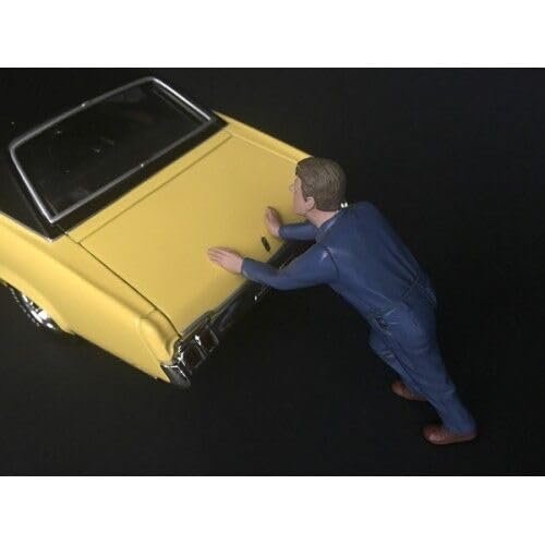 Mechanic Darwin Pushing a Car Figurine for 1/24 Scale Models by American Diorama 38278