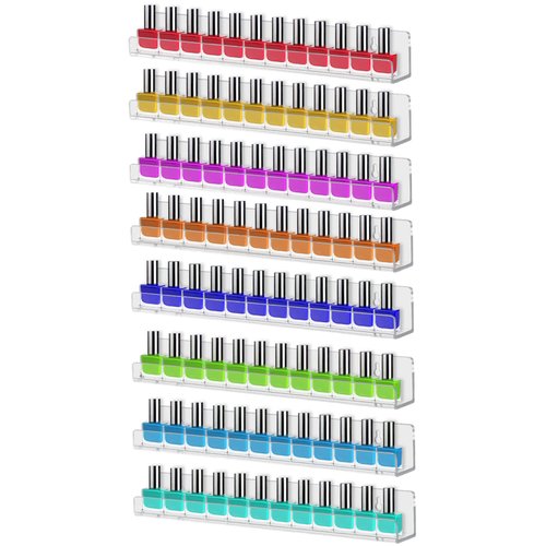 Cerpourt 8 Pack Wall Mounted Shelf,Clear Acrylic Nail Polish Organizer Display, Wall Rack Nail Supplies for Nail Techs