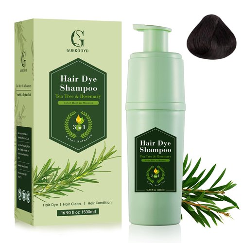 Dark Coffee Hair Dye Shampoo 3 in 1 for Gray Coverage, Instant Hair Color Shampoo Colors in Minutes, Lasting Brown Hair Shampoo, Tea Tree & Rosemary Shampoo Hair Dye for Hair Care