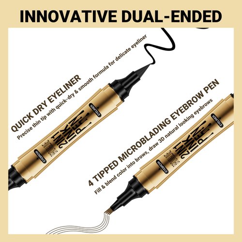 Waterproof Microblading Eyebrow Pen 2-in-1 Long Lasting 4 Tipped Precise Brow Pencil Eyeliner for Natural Looking (03# Grey)