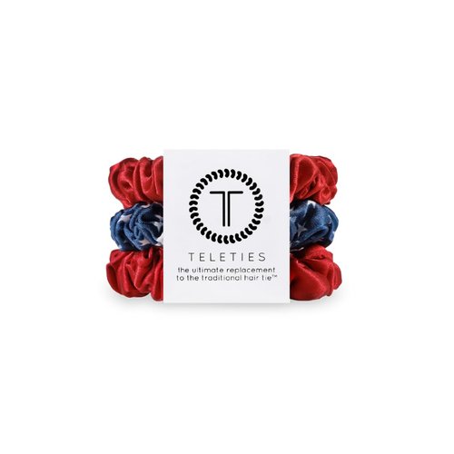 TELETIES - Small Scrunchie - 100% Natural Silk Hair Scrunchie - Soft & Gentle on Hair - Prevents Breakage & Damage - Safe for Sleep - Ideal for Thin-Medium Hair - All Hair Textures - Independence Bae
