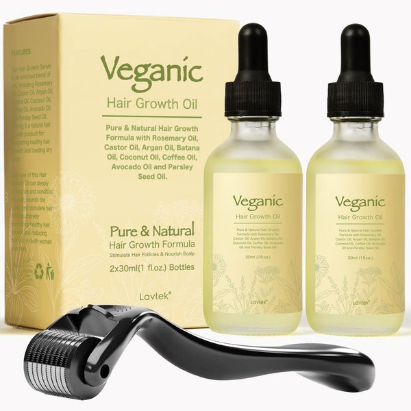 Veganic Natural Hair Growth Oil Kit, Veganic Hair Growth Oil Kit with Rosemary Oil, Castor Oil, Argan Oil, Raw Batana Oil, Veganic Hair Oil for Hair Growth 2pcs.