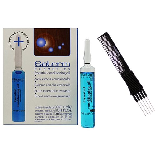 Salerm Cosmetics Essential Conditioning Oil with 21 Silk Proteins for Hydrating of Dry, Normal, or Colored Treated Hair (w/ Sleek Teasing Comb) (4 phials of 0.44 oz (PACK OF 1))