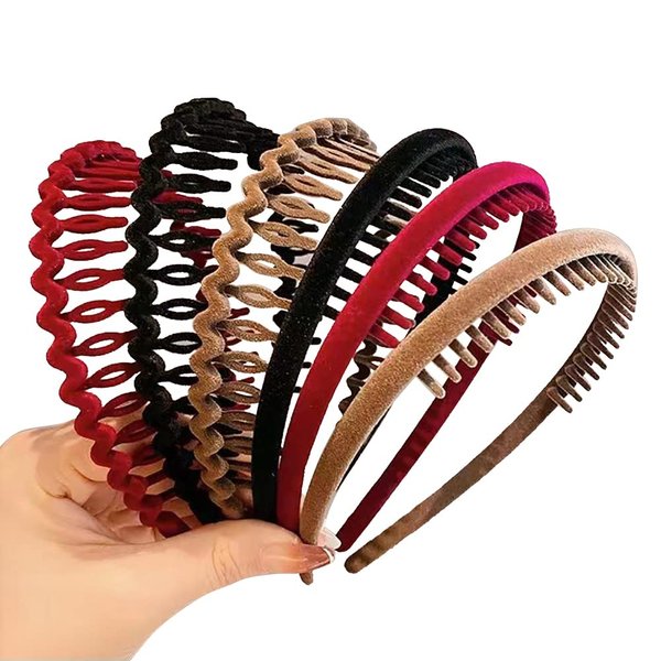 6PCS Fashion Hair Band Headbands for Women Girls Hair Accessories Non-Slip Wavy Hairband Hair Hoop with Resin Teeth Comb