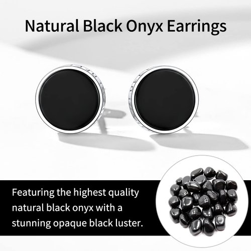 ChicSilver Mens Black Stud Earrings 925 Sterling Silver Round Black Onyx Stud Earrings with Viking Rune Men Earrings Studs