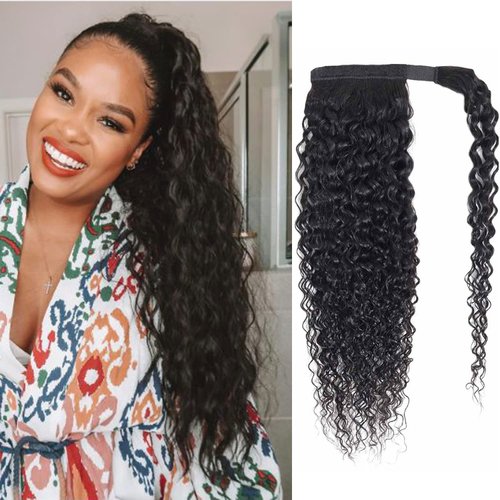 seelaak Kinky Curly Ponytail Extension with Wrap Around 10A Brazilian Ponytail Human Hair 3C Afro Curly Ponytail Clip in Human Hair Extensions Curly Ponytail 18Inch