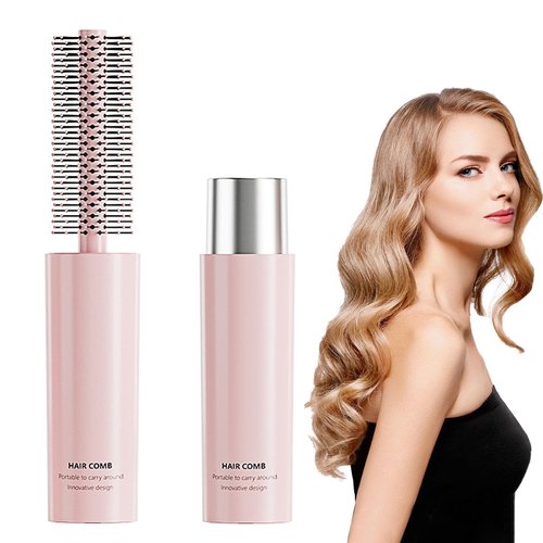 Travel Round Brush for Blow Drying, Mini Curly Hair Styling Brush for Thick & Thin Hair, Curling, Straightening, Wet & Dry - Travel Size (COLOR: Pink)
