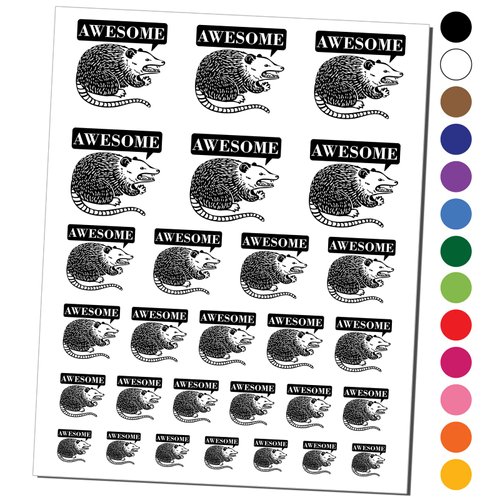 Awesome Possum Opossum Temporary Tattoo Water Resistant Fake Body Art Set Collection - Light Blue (One Sheet)